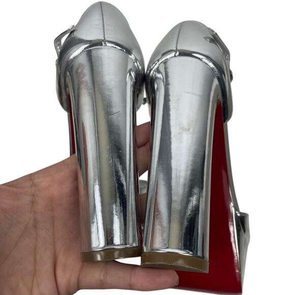 Christian Louboutin Sandaloo 130 Mirrored Platform Sandal Silve Size 38 - Picture 11 of 14